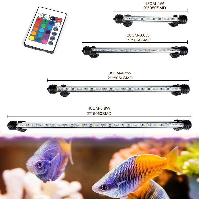 

EU US Plug RGB Remote Aquarium Light Fish Tank Waterproof 5050 SMD LED Bar Light Aquatic Lamp Aquatic Decor Submersible 18-48CM