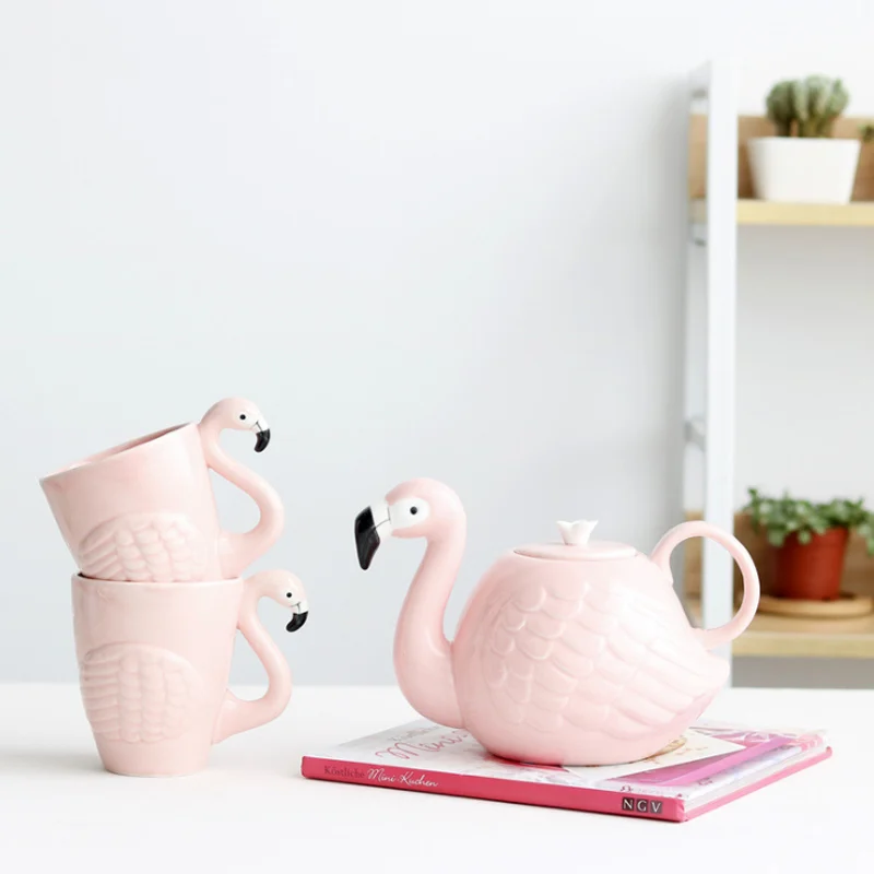 800 мл Керамика Фламинго кофейник чашки набор розовый пройти Керамика Кубок чайник мультфильм идеальный для девочек на Рождество