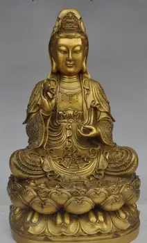

zhmui88002841840++15" china buddhism fane joss brass kwanyin guanyin bodhisattva lotus base statue
