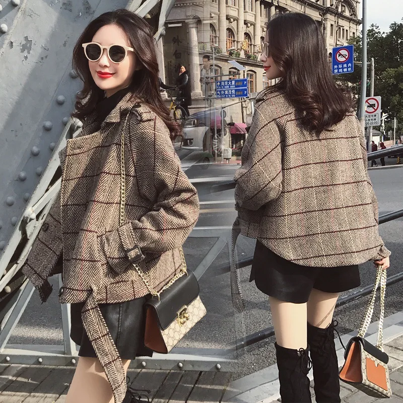 And Wool Casaco Camel Abrigos Plaid Woolen New Women Feminino Short Autumn Winter Fashion Coat Invierno 2018 Mujer Loose ZYwTAYgfq