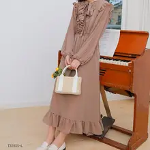 European style New arrivals summer Spring fashion women clothes temperament solid color vintage chiffon dress T3255