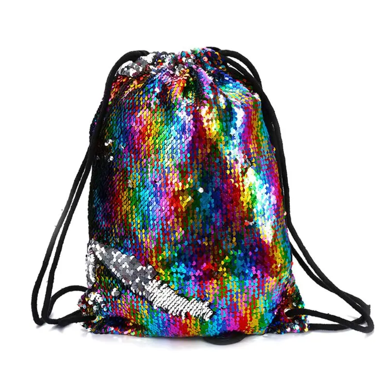Двусторонний рюкзак с блестками на шнурке, блестящий рюкзак, сумки с блестками, блестящий спортивный рюкзак для детей и взрослых