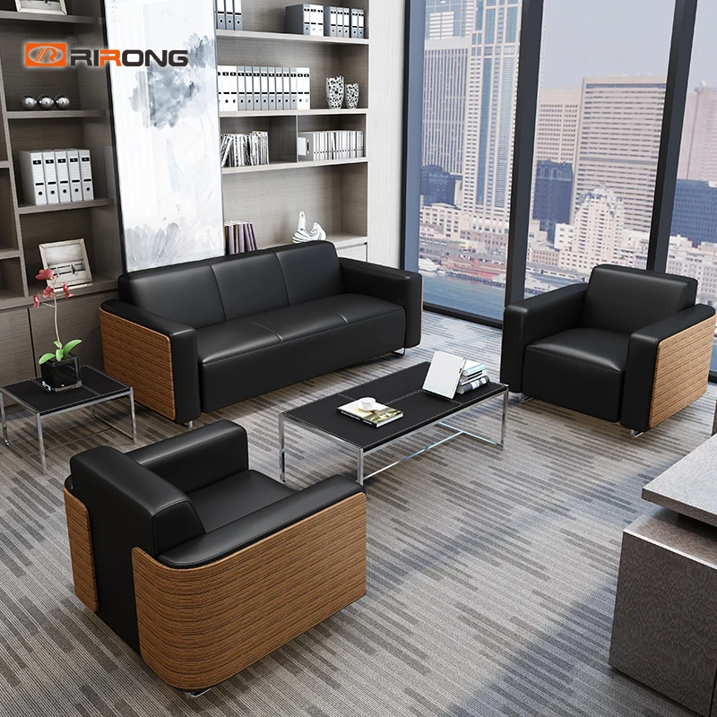 Black Office Furniture Living Room Leather Bend Walnut Wood Office Sofa Couch Coffee Table Set Office Sofas AliExpress
