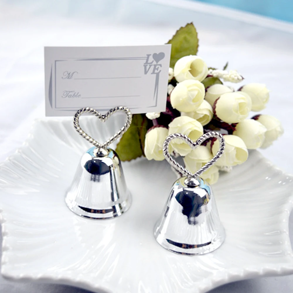 

TAOS 10 Pcs Multi-Functional Metal Lover Heart Bell Shaped Table Stand Menu Card Clip Holder for Wedding Party Decoration