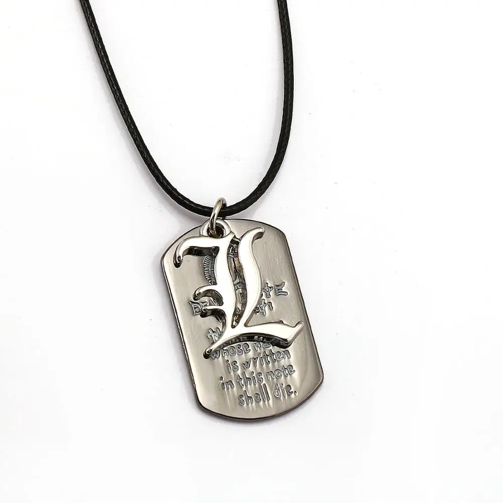 Ожерелье с надписью "Death Note", подвеска в виде креста, собачья бирка, модная цепочка, ожерелье s, для женщин и мужчин, очаровательные подарки, бижутерия в стиле аниме - Окраска металла: L