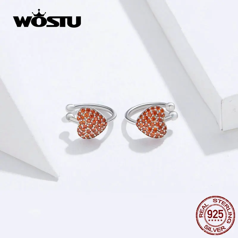 

WOSTU Authentic 925 Sterling Silver Red Heart Earrings Exquisite Love Shape Earring For Women Wedding Party Jewelry Gift FNE180