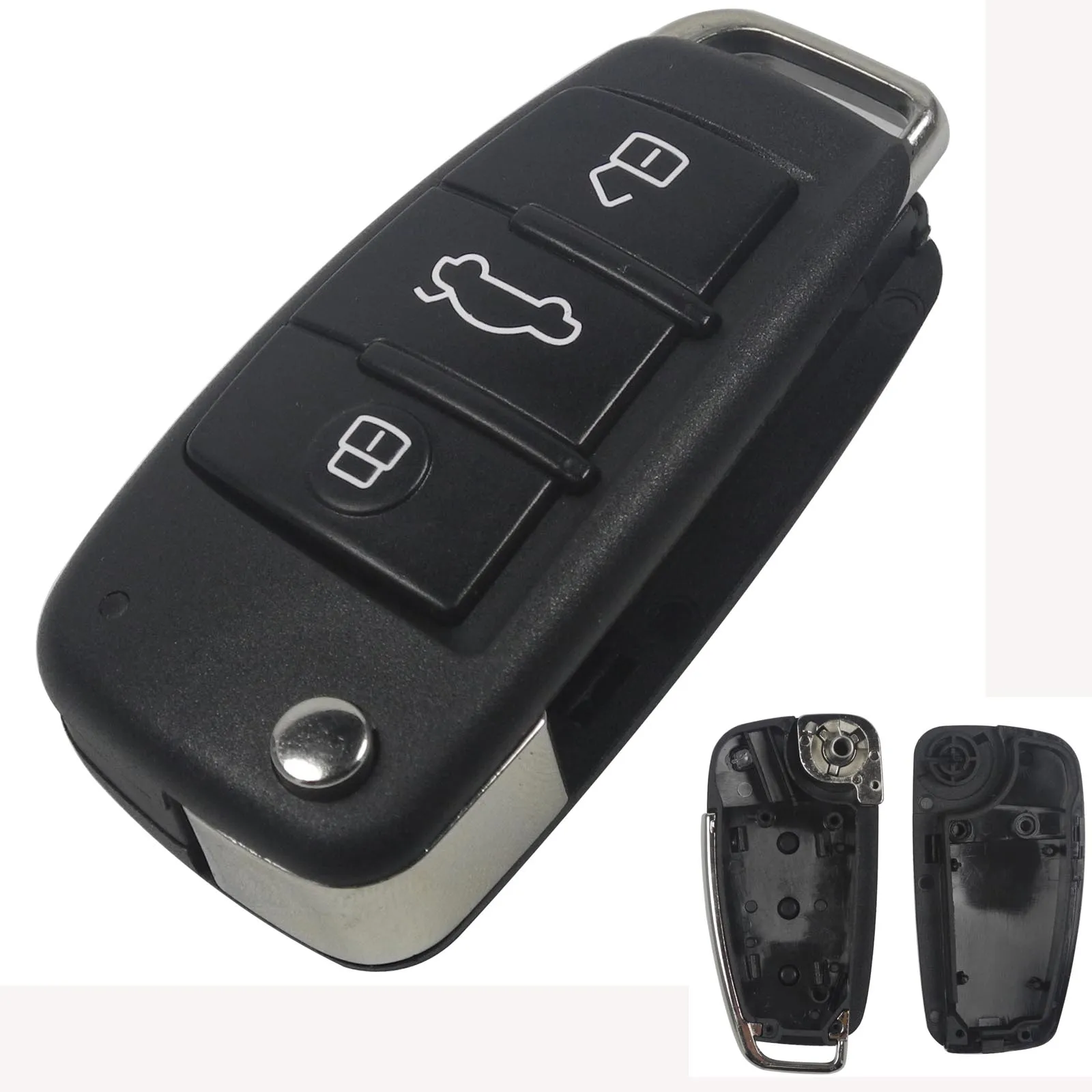 

jingyuqin 3 Button Folding Remote Flip Car Key Case Shell Fob For Audi A2 A3 A4 A6 A6L A8 Q7 TT Key Fob Case Replacement