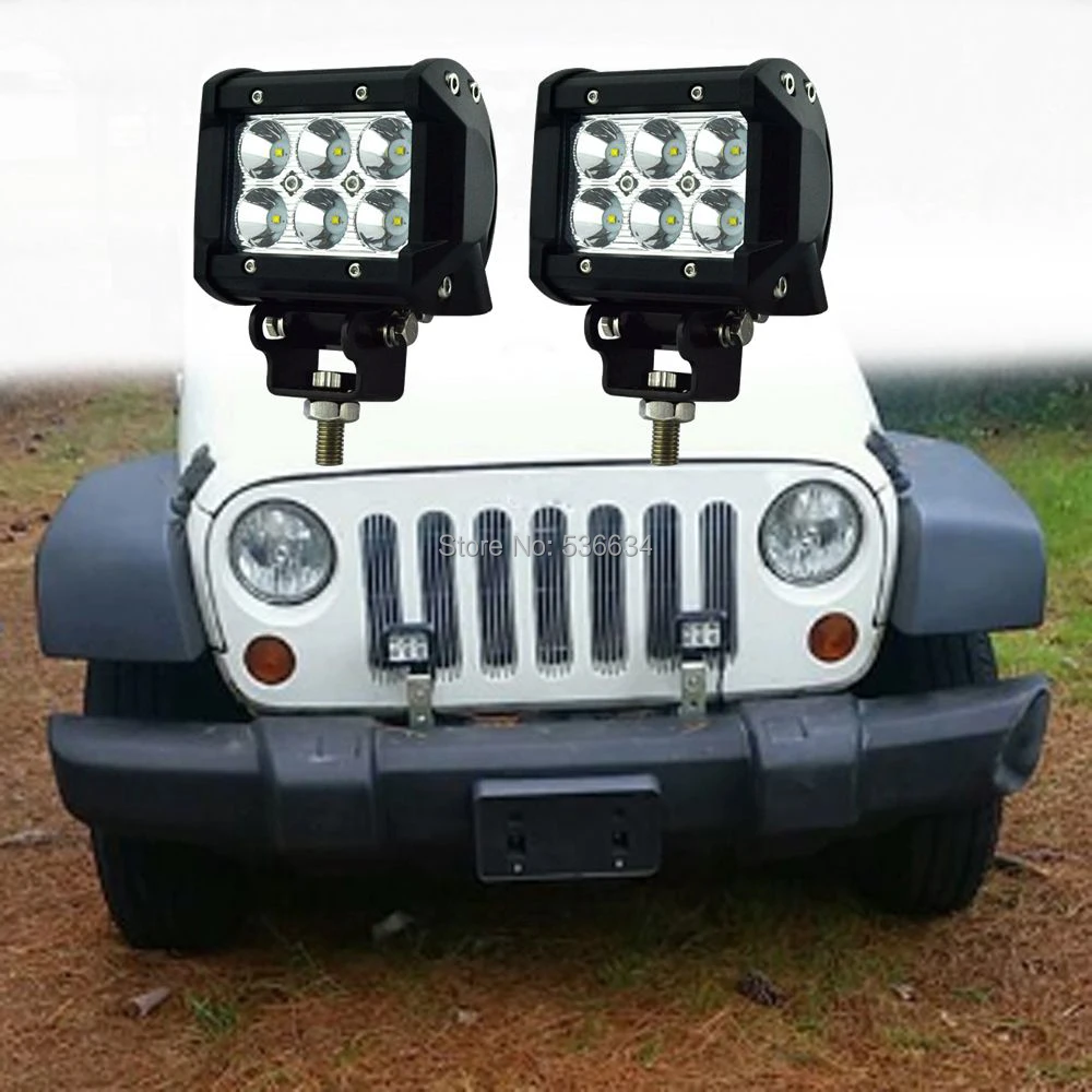 1Pair 18W Black LED Work Light Auxiliary Lights For Jeep Wrangler