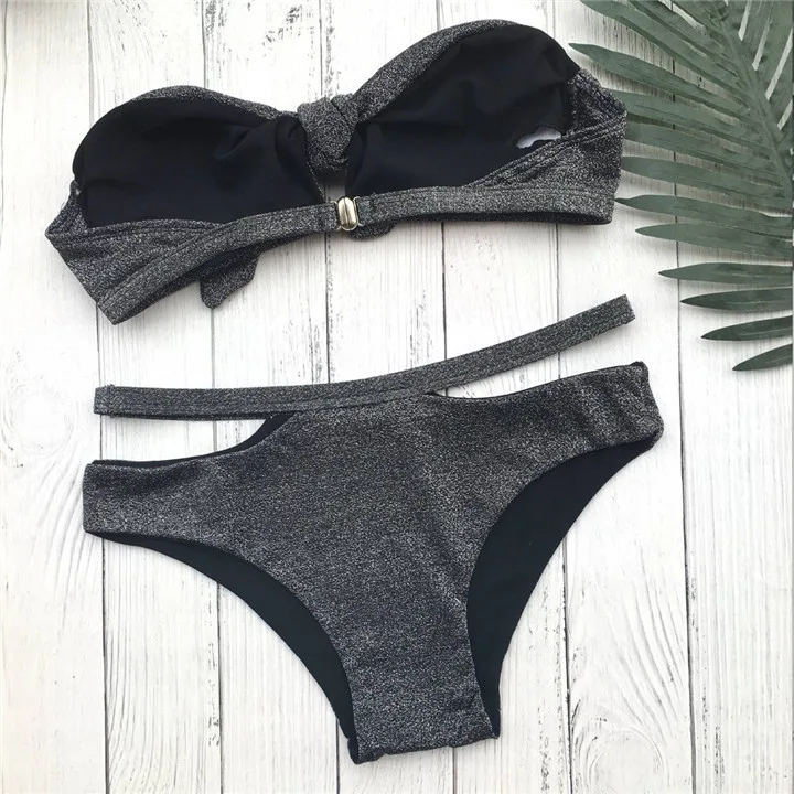 Maillot De Bain Femme 2018 купальник женский бандо Купальник однотонный с бантиком черный