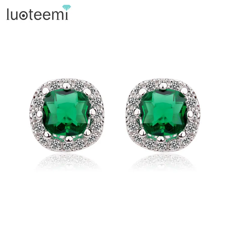 LUOTEEMI, 4 цвета, модные женские латунные AAA циркониевые Кристальные серьги-гвоздики, Женские Ювелирные изделия для подружки невесты, подарок