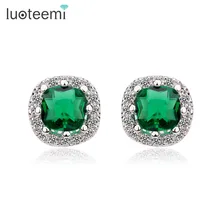 LUOTEEMI, 4 цвета, модные женские латунные AAA циркониевые Кристальные серьги-гвоздики, Женские Ювелирные изделия для подружки невесты, подарок