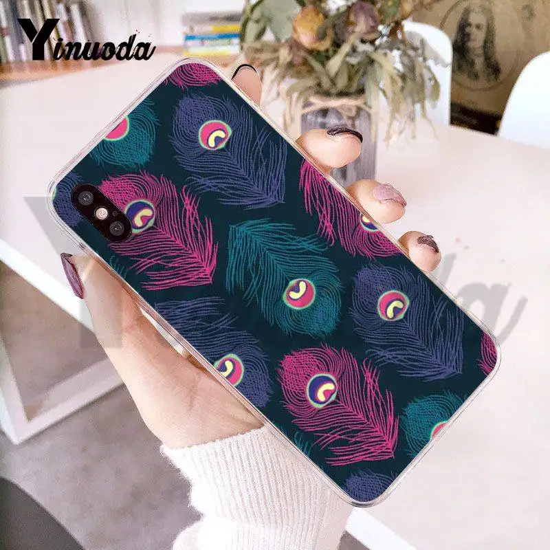 Чехол Yinuoda для iphone 7 6 X красивый прозрачный чехол телефона с синими и зелеными