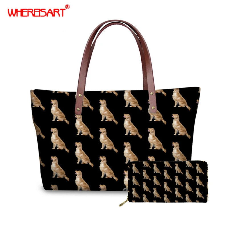 

WHEREISART Golden Retriever Hand Bags Fashion Large Capacity Causal Shoulder Bags for Women 2019 Purse Handbags Shopper Tote