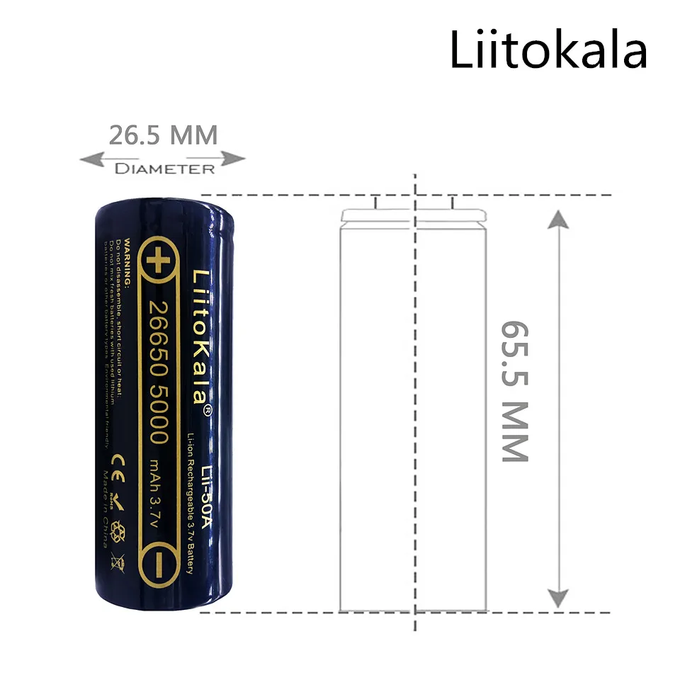 Liitokala 100% Оригинальная батарея 5000 мА/ч 26650 inr 20a recargables para linterna/microfono|inr 26650|linterna
