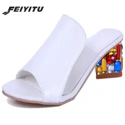 Feiyitu женские босоножки 2018 новые женские летние шлепанцы женские высокие сандалии на каблуке со стразами Обувь EU Размер 35-41