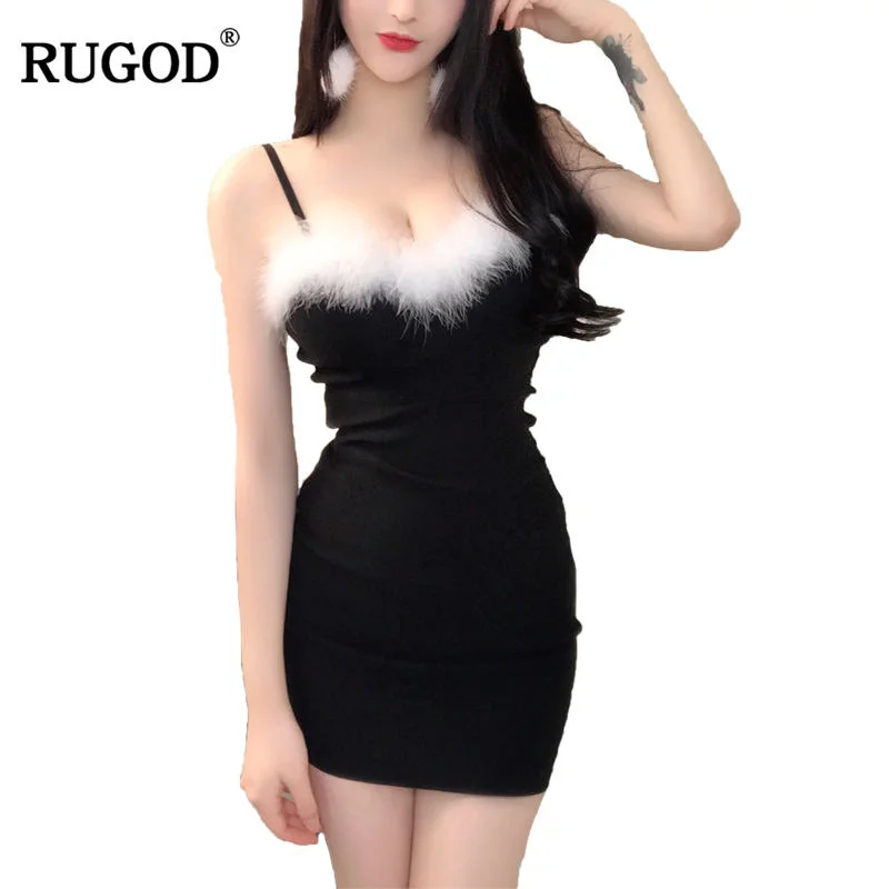 Новинка высокоэластичное лоскутное платье RUGOD из кроличьего меха на бретелях