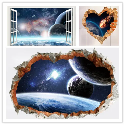 

3D Moon Stars Space Universe Earth Cartoon Wall Sticker For Wall Decal Home Decor Kids Rooms Home Decoration Ceiling Wallpaper