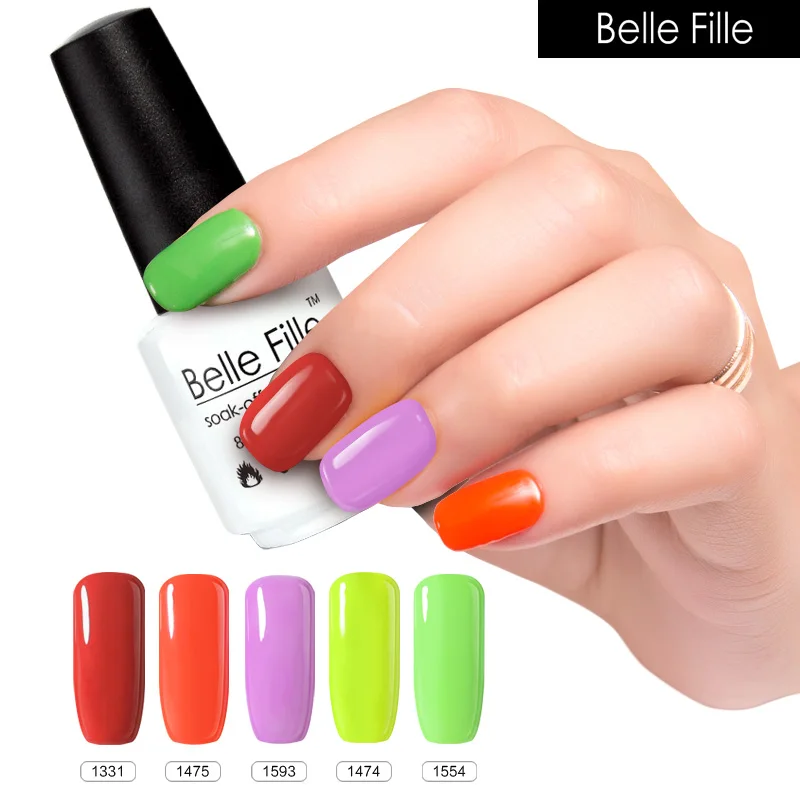 Belle Fille 8 мл неоновый зеленый оранжевый УФ гель лак для ногтей Soak Off Vernis дизайн полу