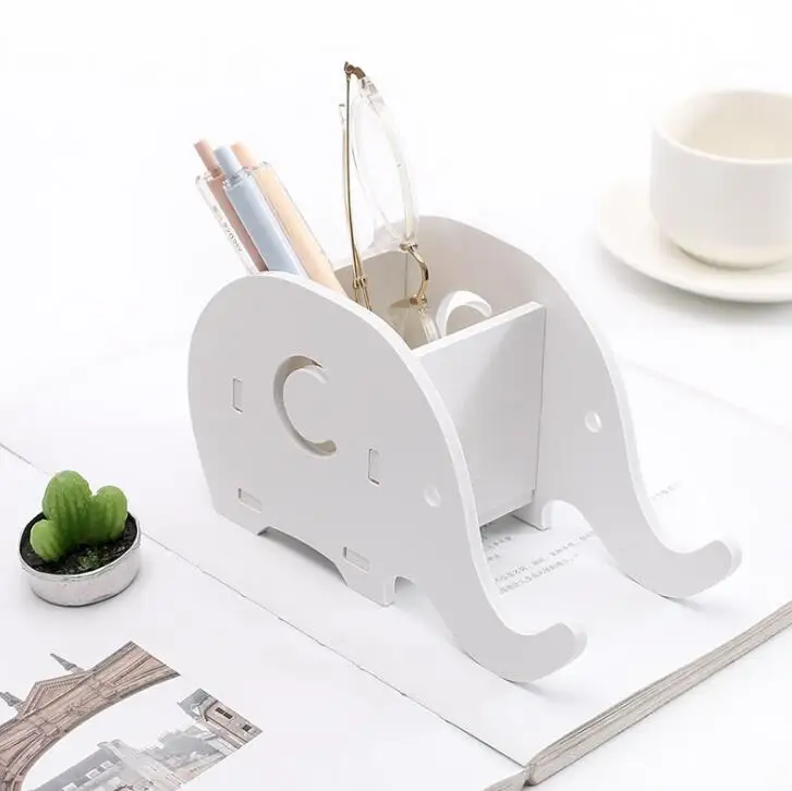 

TECHOME Creative Multifunction Desktop Wooden Storage Box Elephant Mobile Phone holder Pen Holder Office Stationery Organizer