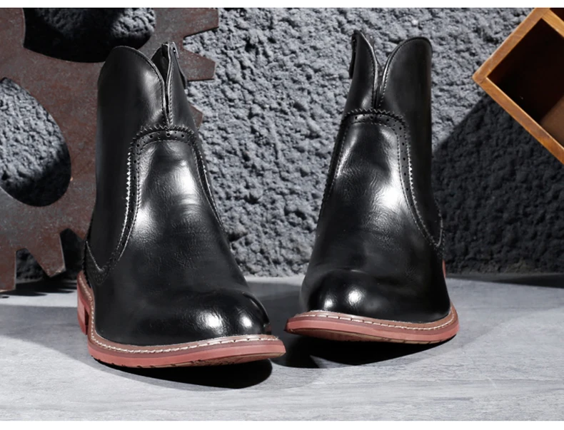 Men's Boot Slip-on Ankle Desert Boots Mens Black Leather Boots Men Winter Shoes Waterproof Military Boots' Men Combat Plus Size  (5)