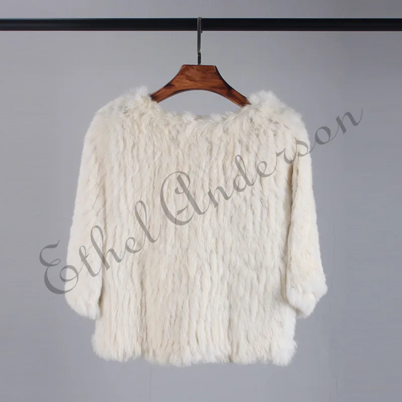 Ethel Anderson, Женское пальто из кроличьего меха ручной вязки, элегантный женский пуловер, короткая стильная куртка, топ с коротким рукавом, свободный размер, жилет