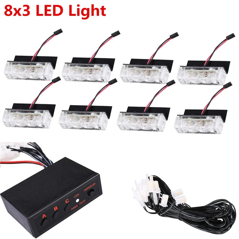 8x3 LED Light 3 мигающих режима 12 В для автомобиля Передняя решетка Дека стробоскоп вспышка аварийный Предупреждение ющий светильник для автомобиля грузовик Стайлинг мигающий светильник - Цвет: 8x3 LED Light