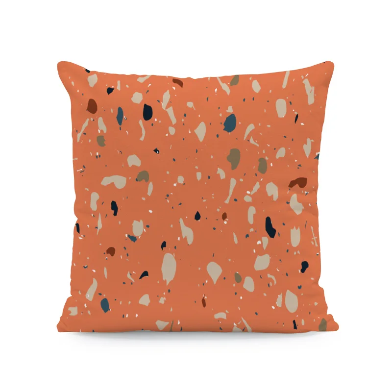 Fashion Literary Terrazzo Hug Pillow Stone Shard Stitching Pattern Comfortable Cushion Cover 45Cm Peach Skin Decorative Bedroom - Color: 2