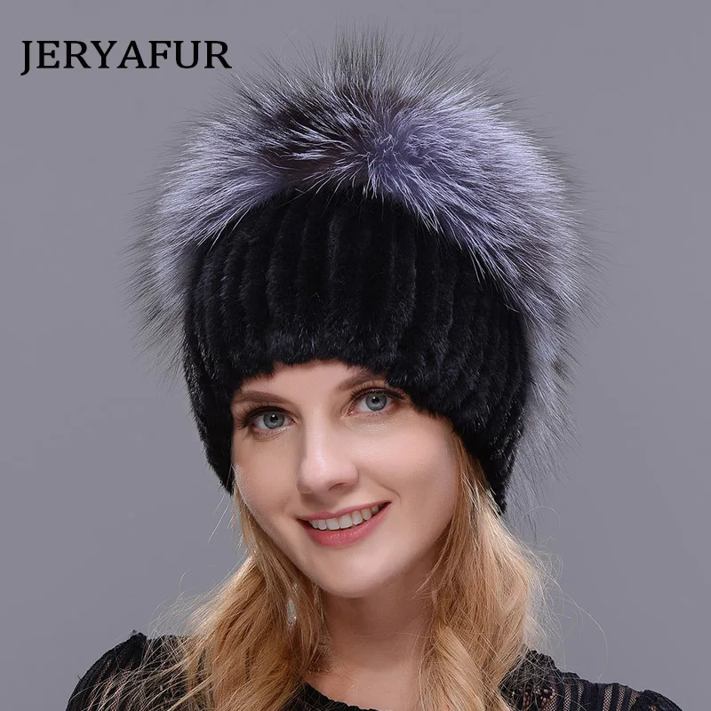 JERYAFUR новая стильная шапка из натурального меха лисы и норки, зимняя женская шапка из натурального вертикального меха высокого качества, модная шапка из серебристой лисы - Цвет: COLOR3