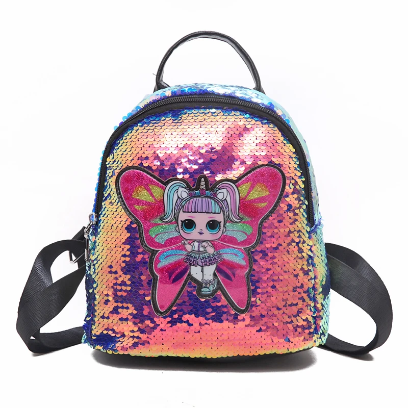 

2019 High Quality Children Girls Bag birthday present Leather Sequins School Bookbag mini Travel Backpack Rucksack Zipper M496