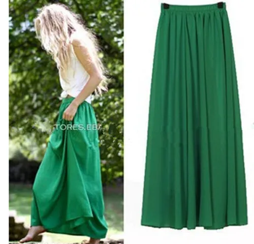 New Women Long Skirt 18 Color Pastel Candy Coloured Pleated Chiffon Maxi Skirts Spring Summer Skirts 2017 skirts womens