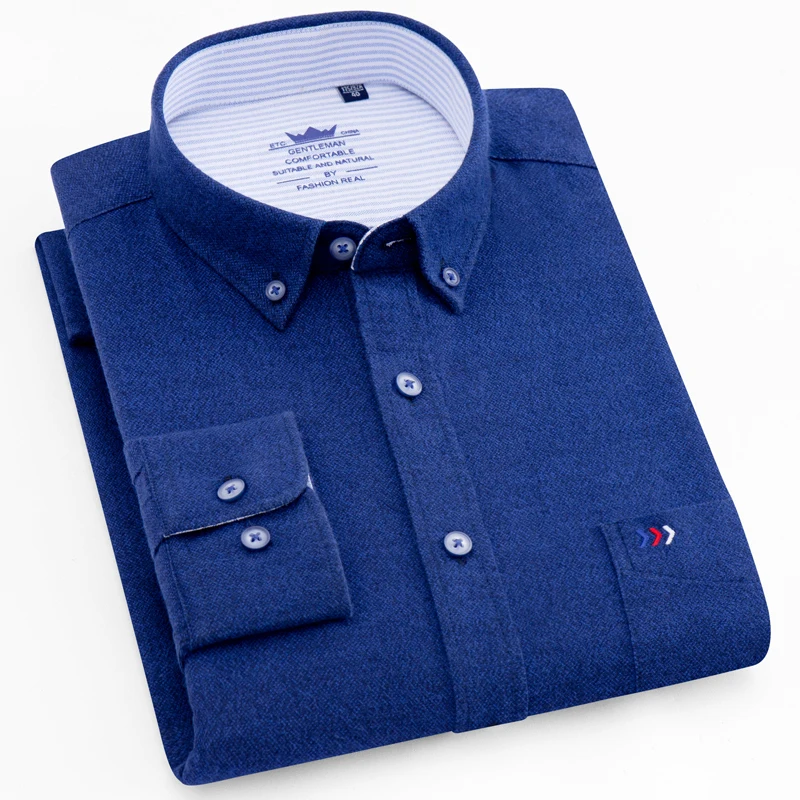 En Ligne Hommes À Manches Longues Plaid Brossé Chemise Décontractée Poche Unique Confortable Prime 100% Coton Régulier fit Bouton Vers Le Bas Épais chemises