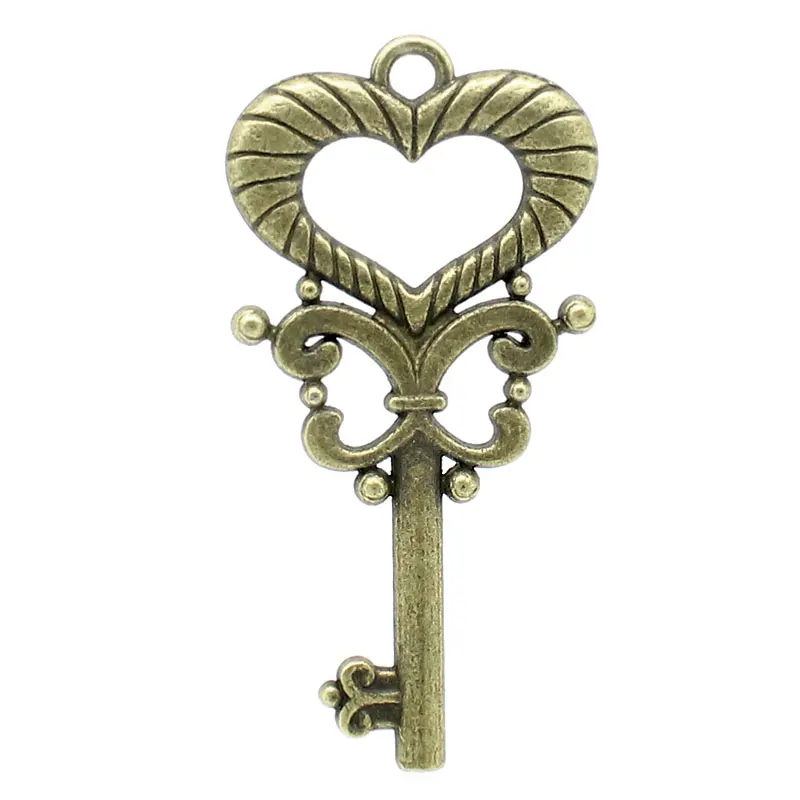 

DoreenBeads Zinc metal alloy Charm Pendants Key Antique Bronze Heart Pattern Color Plated 3.9cm(1 4/8") x 20mm( 6/8"), 4 PCs