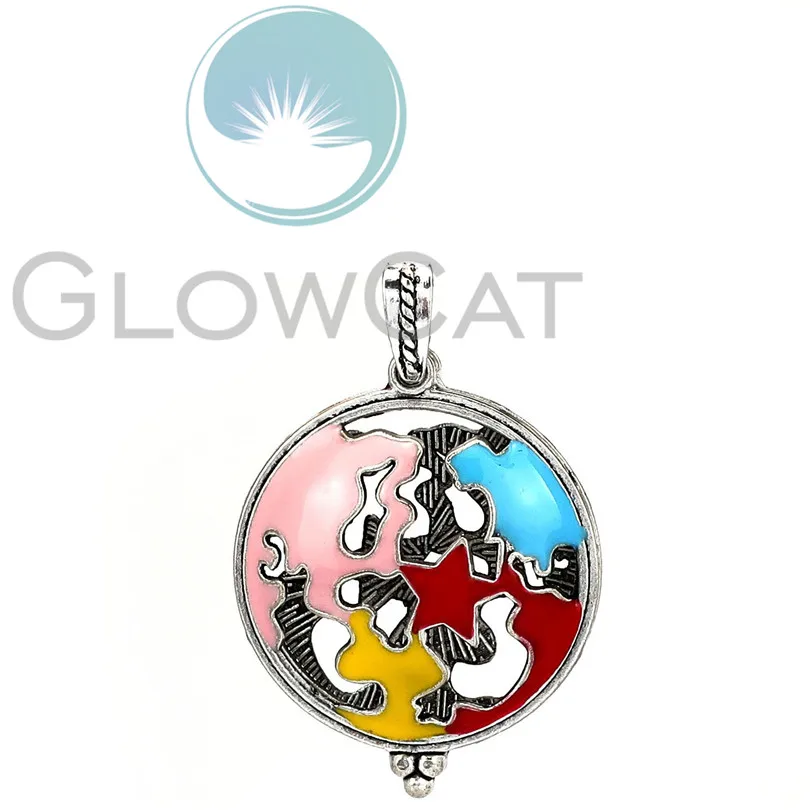 

1PC VV1146 Colors Enamel 52mm World Map Beads Cage Essential Oil Diffuser Pearl Cage Vintage Silver Locket Pendant