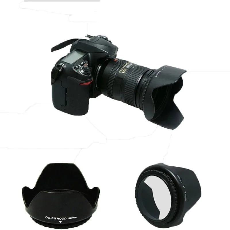 10pcs  Universal Digital Camera black Flower shape  Lens Hood  for nikon Canon 18-55  58mm Screw Spiral 58 mm