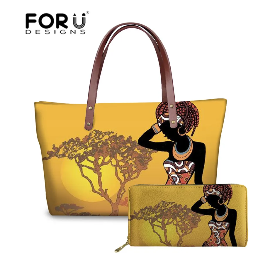 

FORUDESIGNS Art Africain Traditionnel Peinture Printed Women Handbags for Females 2pcs/set Shoulder Bags Ladies Purse&Hand Bag