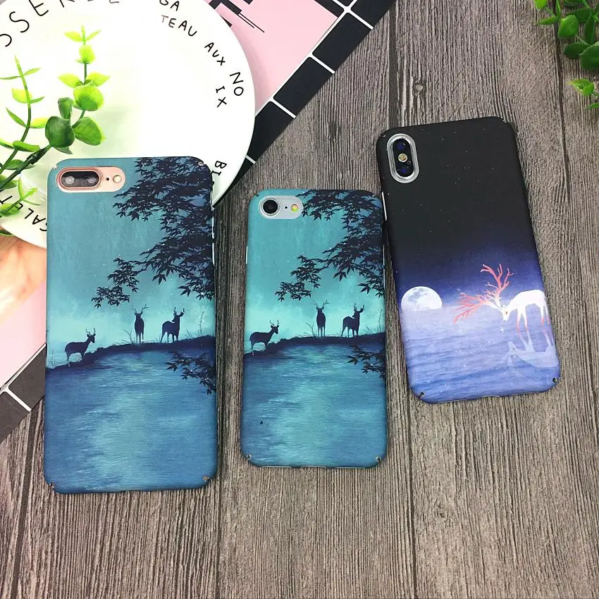 

Prairie Quiet Night Deer Phone Case For iPhone 8 Plus 7 Plus Case Colorful Hard PC Cover For Apple iPhone X 6S Cases Capa Fundas