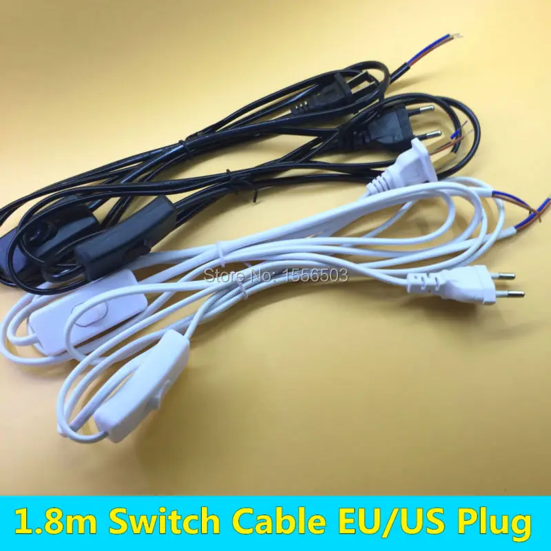 

1.8m Switch Wire EU US Plug White Black PVC Cable on off LED Lamp On Line Switching Cord for Desk Table Lamp Lighting