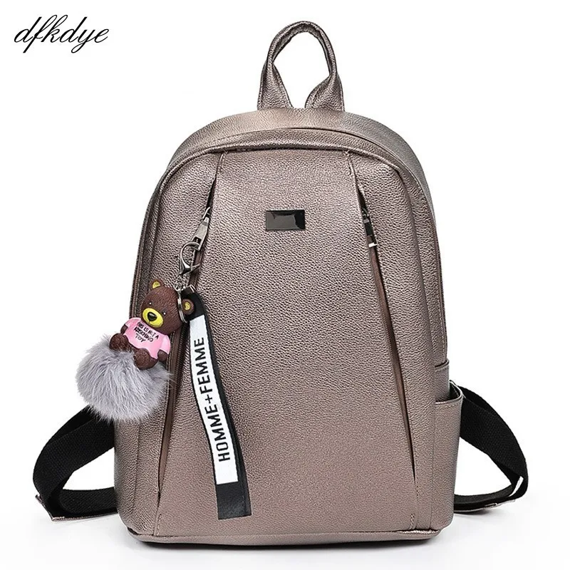 

Girls School Bag Solid Backpacks Mochila Fashion Gold Leather Backpack Women Black Vintage Large Bag For Female Teenage