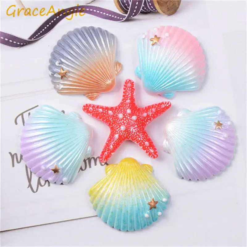 

GraceAngie 10pcs/pack Colorful Painted Shells Starfish Shape Charms Mix Bracelet Resin Phone case Decor Crafts DIY Finding