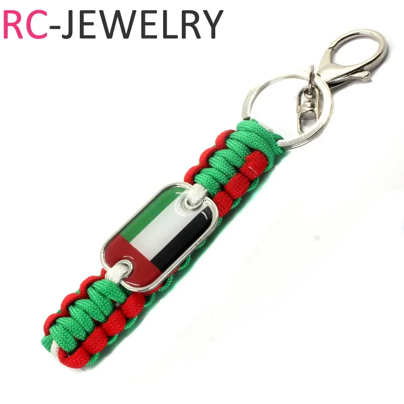 3 Fashion United Arab Emirates flag Survival Paracord Keychains Paracord Rope Key Chain Ring