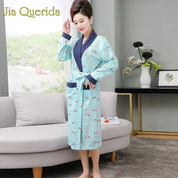 

Kimono Plus Size Women Floral Robe 2019 Spring New 100% Cotton Lape Night Robes Women Floral Dressing Gown Spring Lingerie Robe