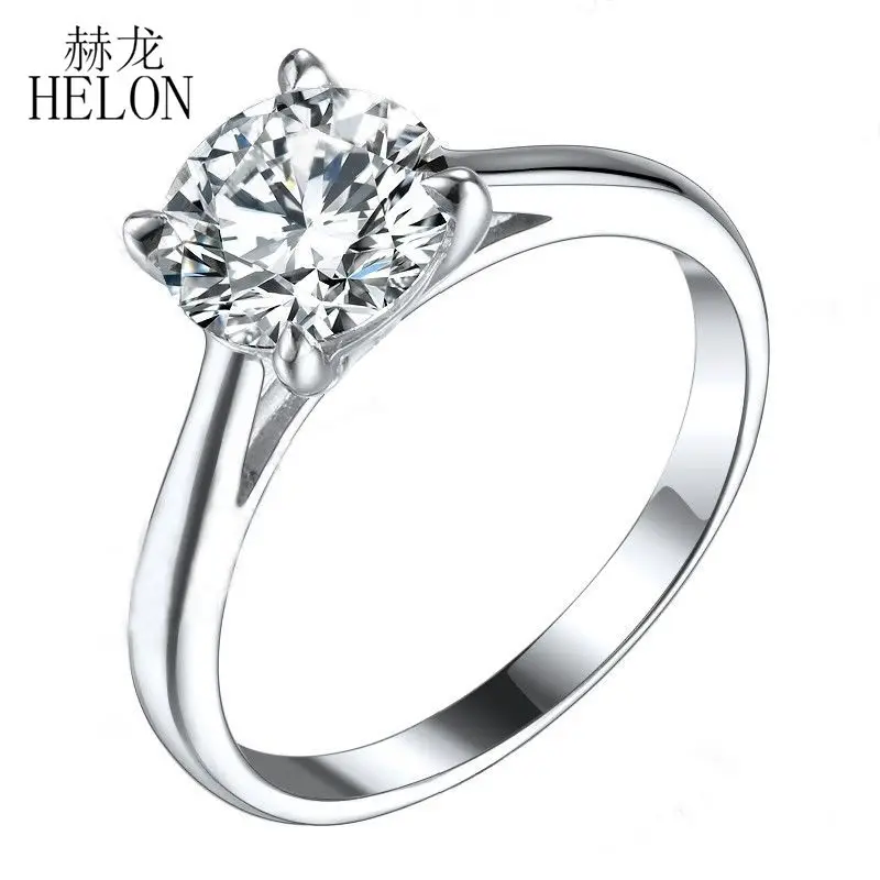 HELON 1.25ct Moissanites кольцо твердого 10K Белое Золото Круглый 7 мм Тесты положительный выращенные лабораторно кольцо с алмазом Moissanites Обручение кольцо Для женщин