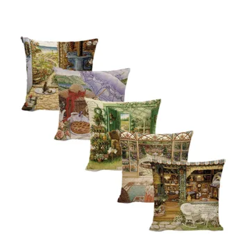 

Retro Nordic Style Rock Chair Cushion Cover 45*45cm Store Tea Garden Fountain Plants Vintage Building Outdoor Decor Pillowcase