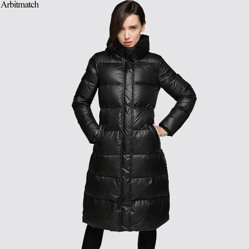 Arbitmatch Estilo Longo Para Baixo Mulheres Jaqueta de Inverno Moda Senhoras Negras de 90% Para Baixo Parka Com Capuz Quente Casacos À Prova de Vento Outwear Feminino