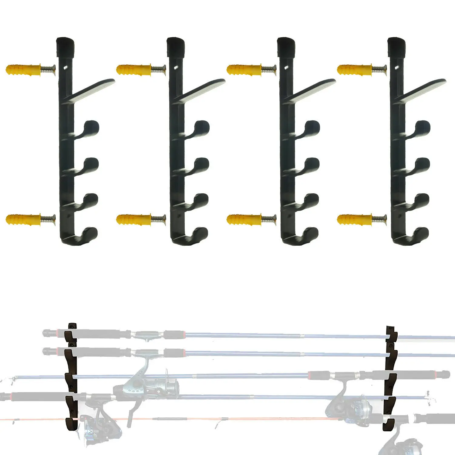 4pcs/lot Fishing Rod Holder / Rack - Wall Mounted 10 Rods Pole