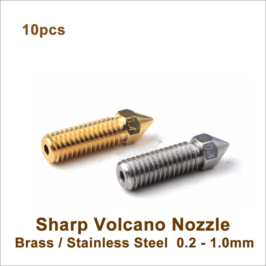 

10pcs Sharp Volcano Nozzle Brass Copper Stainless Steel 0.2-1.0mm Flow Big Calibe Lengthening MK8 For 1.75MM Filament 2GT Pulley