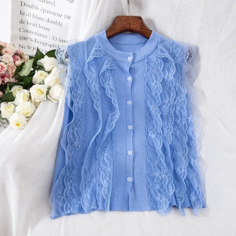 

Lace Blouse Shirt Women Summer Style Blouses 2018 New Korean Sleeveless Solid Hollow Out Pink Blue White Black Lace Top Female