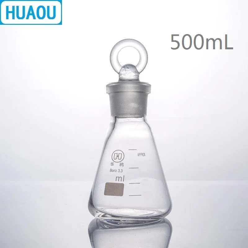 

HUAOU 500mL Conical Flask Borosilicate 3.3 Glass with Ground in Glass Stopper Laboratory Chemistry Equipment