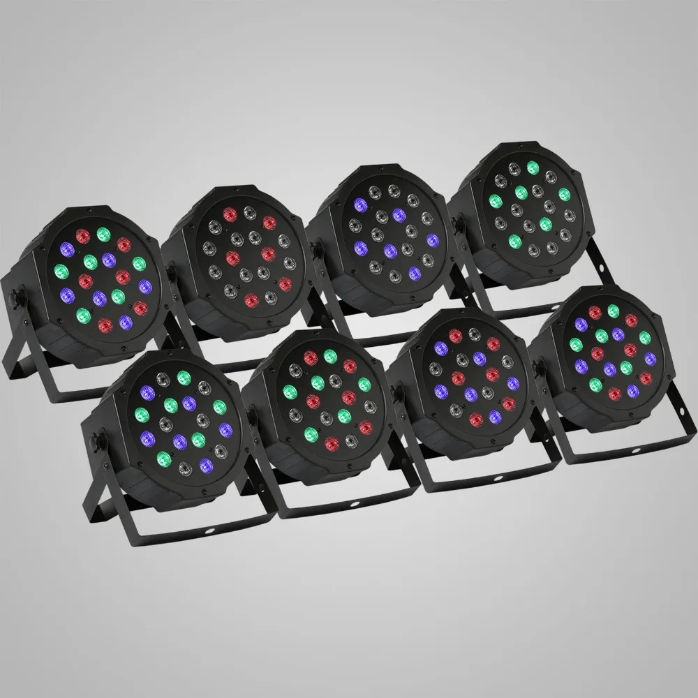 8pcs 18X3W LED PAR64 54W Slim Par Can DMX Flat Par Light RGB Color Lighting Projector Party DJ Light photo