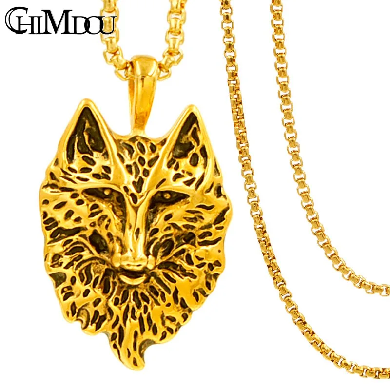 

CHIMDOU 2018 Punk Men or Women Rock Animal jewellery,316L Stainless Steel Fox head Pendant necklace jewelry wholesale AP1124